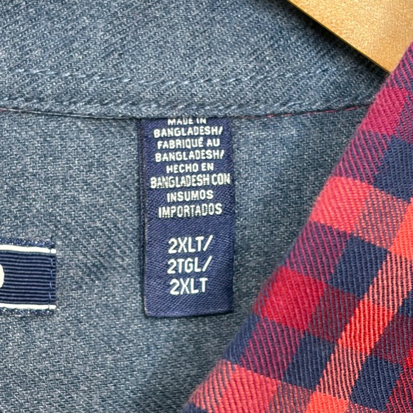 IZOD Men Shirt 2XLT Red Pink Blue Plaid Big & Tall Button Up Long Sleeve Preppy - Picture 4 of 6
